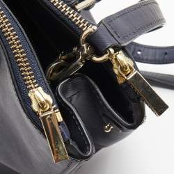 Pre Owned  Tory Burch Navy Blue Saffiano Leather Robinson Double Zip Tote