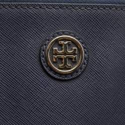 Pre Owned  Tory Burch Navy Blue Saffiano Leather Robinson Double Zip Tote