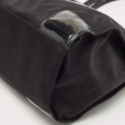 Pre Owned Tory Burch Black Patent Leather and Nylon Large Ella Tote