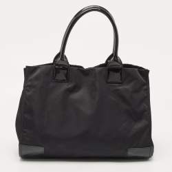 Pre Owned Tory Burch Black Patent Leather and Nylon Large Ella Tote