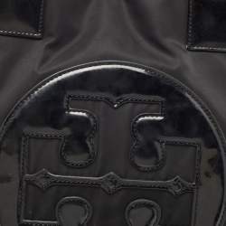 Pre Owned Tory Burch Black Patent Leather and Nylon Large Ella Tote