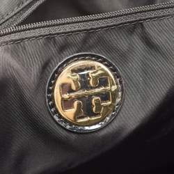 Pre Owned Tory Burch Black Patent Leather and Nylon Large Ella Tote