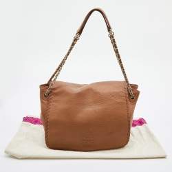 Pre Owned Tory Burch Tan Leather Marion Flap Shoulder Bag