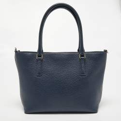 Pre Owned Tory Burch Navy Blue Leather Thea Convertible Tote
