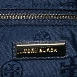 Pre Owned Tory Burch Navy Blue Leather Thea Convertible Tote
