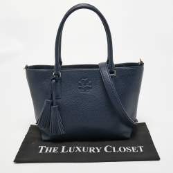 Pre Owned Tory Burch Navy Blue Leather Thea Convertible Tote