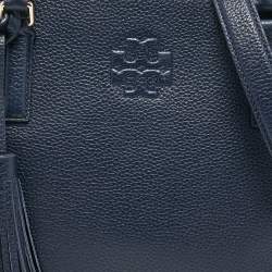 Pre Owned Tory Burch Navy Blue Leather Thea Convertible Tote
