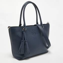Pre Owned Tory Burch Navy Blue Leather Thea Convertible Tote