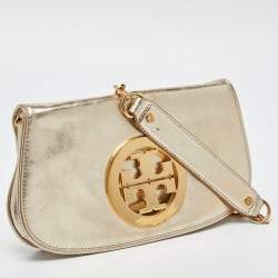 Pre Owned Tory Burch Gold Leather Amanda Clutch Bag
