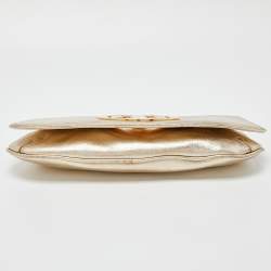 Pre Owned Tory Burch Gold Leather Amanda Clutch Bag