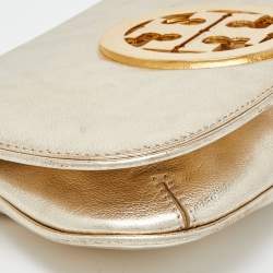 Pre Owned Tory Burch Gold Leather Amanda Clutch Bag