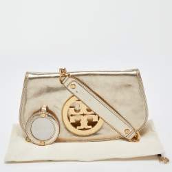 Pre Owned Tory Burch Gold Leather Amanda Clutch Bag