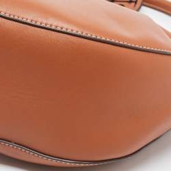 Pre Owned Tory Burch Brown Leather Miller Metal-Logo Mini Hobo