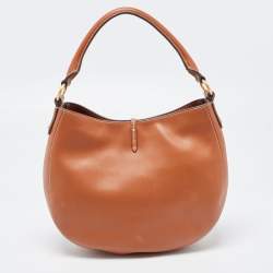 Pre Owned Tory Burch Brown Leather Miller Metal-Logo Mini Hobo