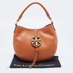 Pre Owned Tory Burch Brown Leather Miller Metal-Logo Mini Hobo