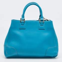 Pre Owned Tory Burch Teal Blue Saffiano Leather Robinson Tote