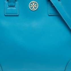 Pre Owned Tory Burch Teal Blue Saffiano Leather Robinson Tote