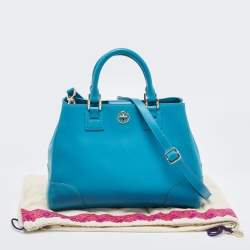Pre Owned Tory Burch Teal Blue Saffiano Leather Robinson Tote