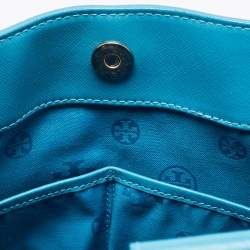 Pre Owned Tory Burch Teal Blue Saffiano Leather Robinson Tote