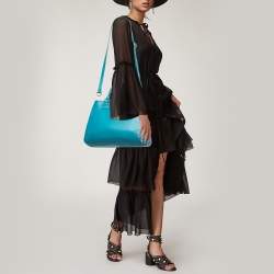 Pre Owned Tory Burch Teal Blue Saffiano Leather Robinson Tote