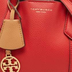 Pre Owned Tory Burch Red Leather Small Perry Triple-Compartment Tote