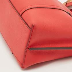 Pre Owned Tory Burch Red Leather Small Perry Triple-Compartment Tote