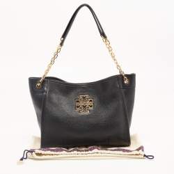 Pre Owned Tory Burch Black Leather Small Britten Slouchy Tote