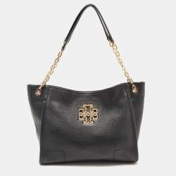 Pre Owned Tory Burch Black Leather Small Britten Slouchy Tote