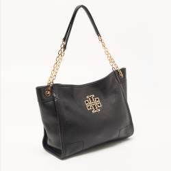 Pre Owned Tory Burch Black Leather Small Britten Slouchy Tote