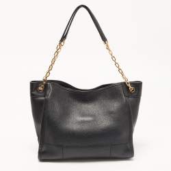 Pre Owned Tory Burch Black Leather Small Britten Slouchy Tote