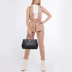 Pre Owned Tory Burch Black Leather Double Zip Robinson Tote