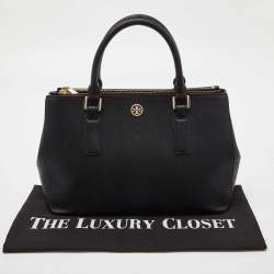 Pre Owned Tory Burch Black Leather Double Zip Robinson Tote