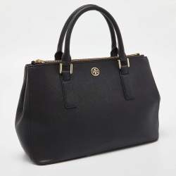 Pre Owned Tory Burch Black Leather Double Zip Robinson Tote