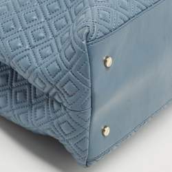 Pre Owned Tory Burch Blue Quilted Leather Marion Tote