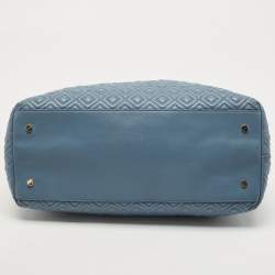 Pre Owned Tory Burch Blue Quilted Leather Marion Tote