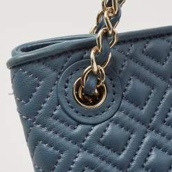 Pre Owned Tory Burch Blue Quilted Leather Marion Tote
