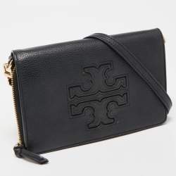 Pre Owned Tory Burch Black Leather Harper Flap Crossbody Bag