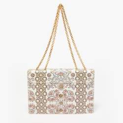 Pre Owned Tory Burch White Garden Party Leather Gemini Link Shoulder Bag