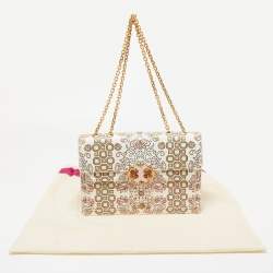 Pre Owned Tory Burch White Garden Party Leather Gemini Link Shoulder Bag