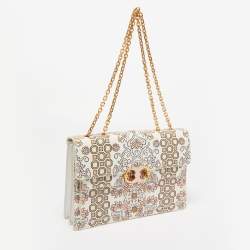 Pre Owned Tory Burch White Garden Party Leather Gemini Link Shoulder Bag