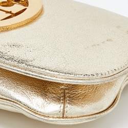 Pre Owned Tory Burch Gold Laminated Leather Reva Logo Crossbody Bag