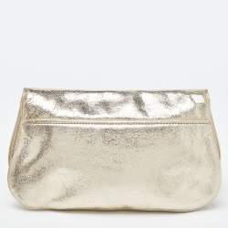 Pre Owned Tory Burch Gold Laminated Leather Reva Logo Crossbody Bag