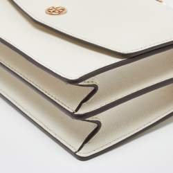 Pre Owned Tory Burch Off White Leather Robinson Crossbody Bag
