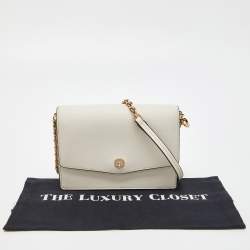 Pre Owned Tory Burch Off White Leather Robinson Crossbody Bag