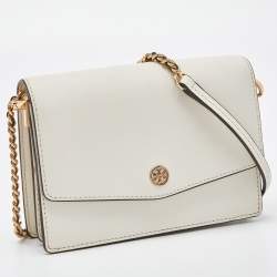 Pre Owned Tory Burch Off White Leather Robinson Crossbody Bag