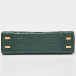 Pre Owned Tory Burch Green Croc Embossed Leather Lee Radziwill Top Handle Bag
