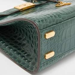 Pre Owned Tory Burch Green Croc Embossed Leather Lee Radziwill Top Handle Bag