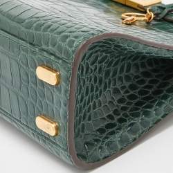 Pre Owned Tory Burch Green Croc Embossed Leather Lee Radziwill Top Handle Bag