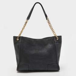 Pre Owned Tory Burch Black Leather McGraw Slouchy Tote