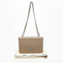 Pre Owned Tory Burch Taupe Leather Britten Shoulder Bag